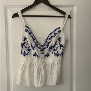 Guess White Top with Blue Embroidery